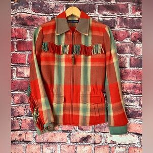 Ralph Lauren Plaid Western Siesta Jacket Wool Fringe Blanket Coat NWT